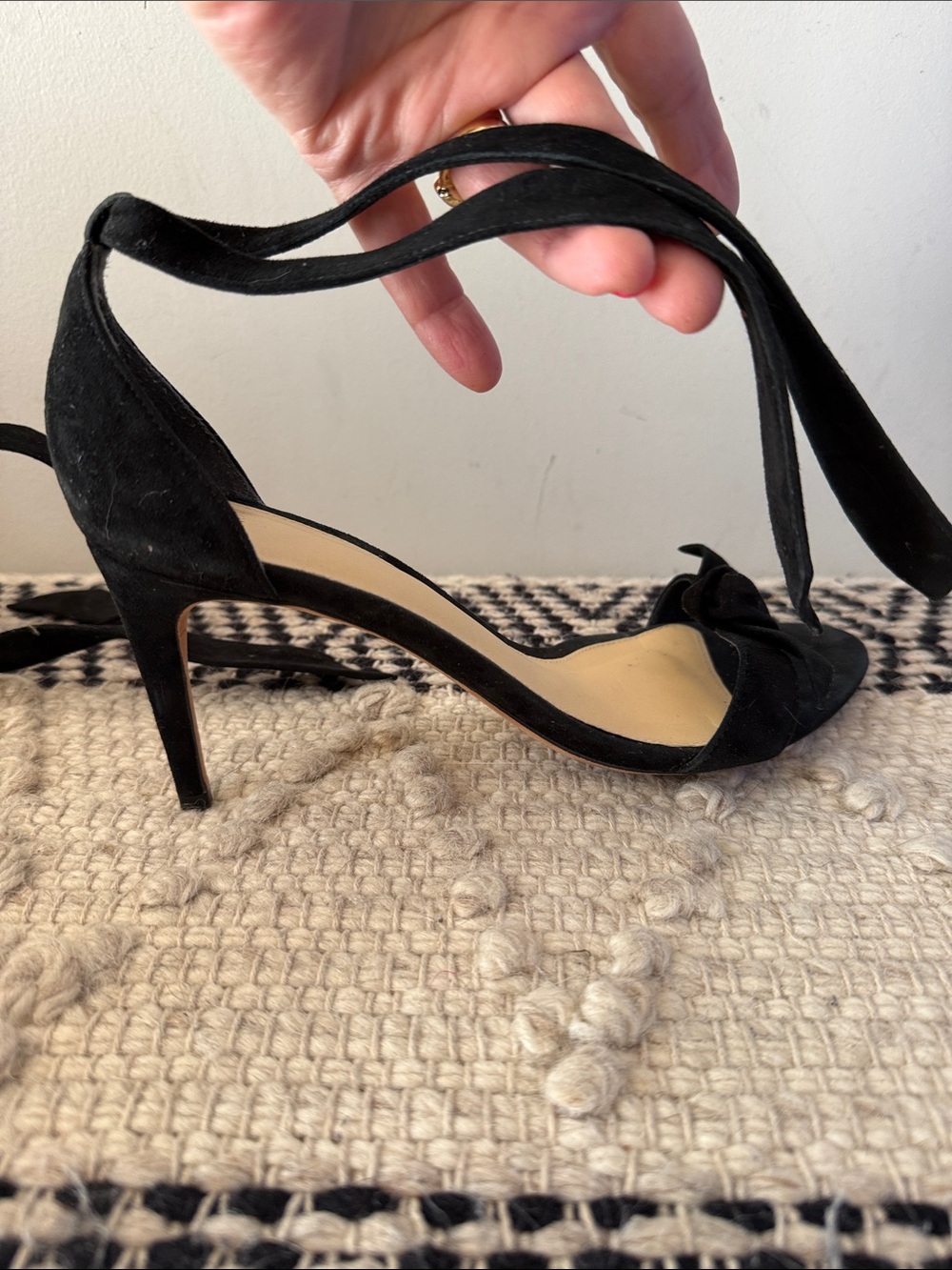 Alexandre Birman Black Suede Bow Ankle-Tie Heels - Picture 5 of 7